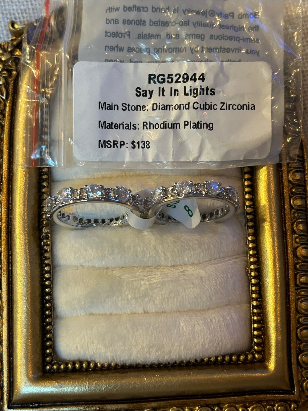 Bomb Party | Rhodium | Diamond CZ | Ring Size 8 | Say It In Lights | 2 bands